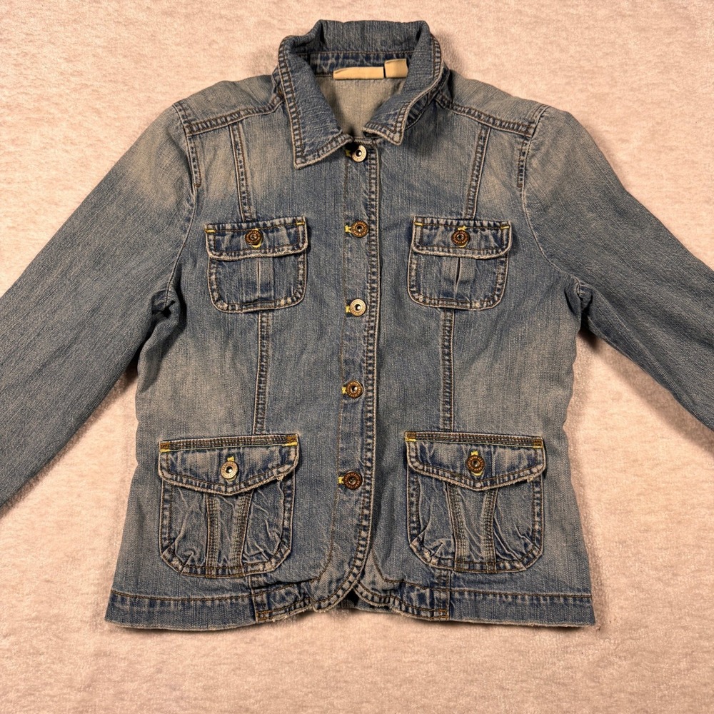 DKNY Jeans Womens Denim Jacket Light Wash Button Front Utility Pockets‎ Size M
